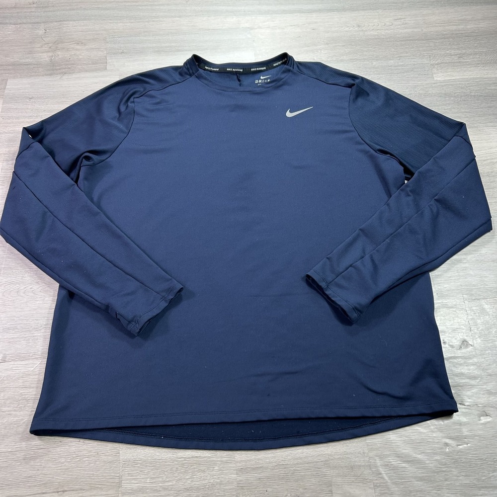 Nike Dri-FIT Running Shirt Mens XL Blue Long Sleeve Training Top CU8071-451